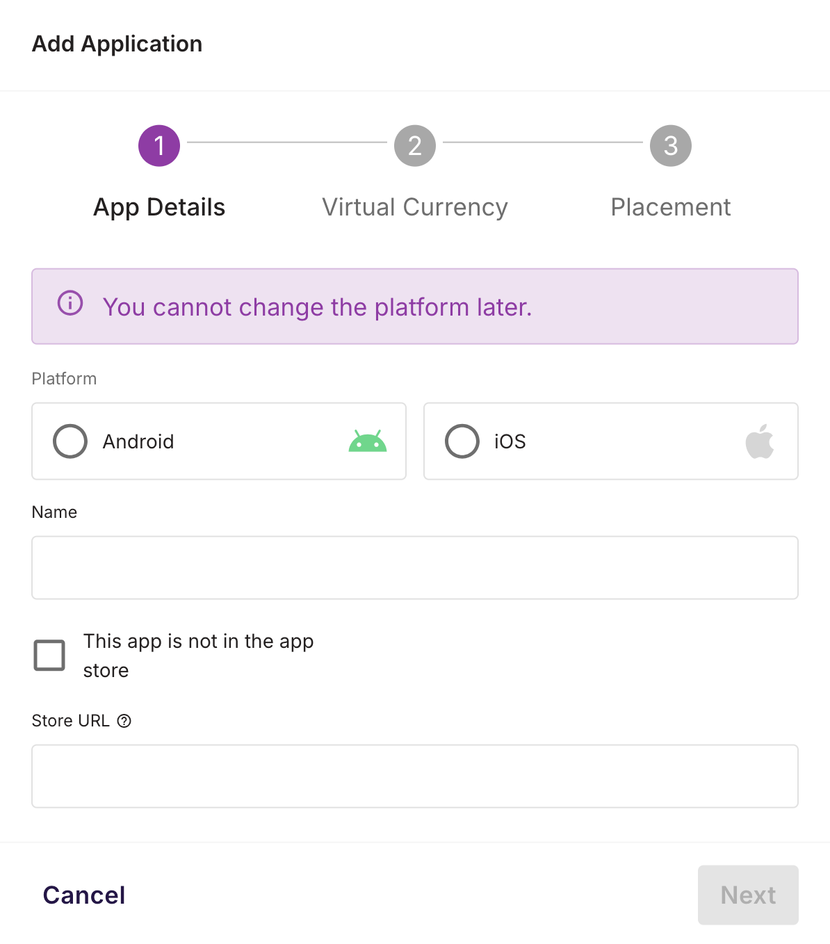 Add Application window