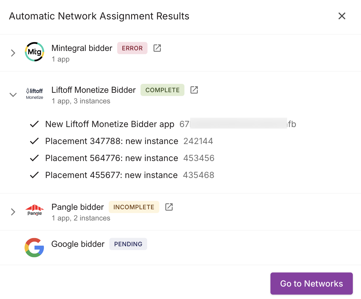 Automatic Network Assignment Results