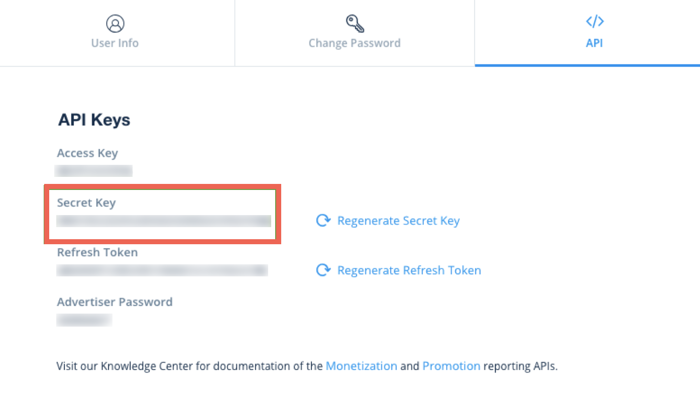 ironSource user settings API tab